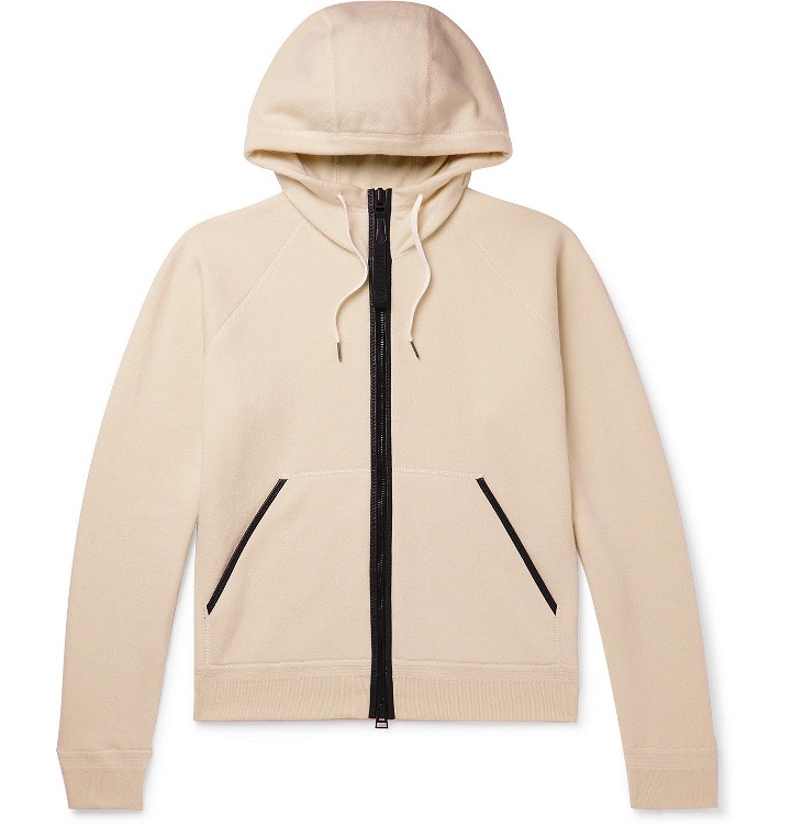 Photo: TOM FORD - Leather-Trimmed Cashmere-Blend Zip-Up Hoodie - Neutrals