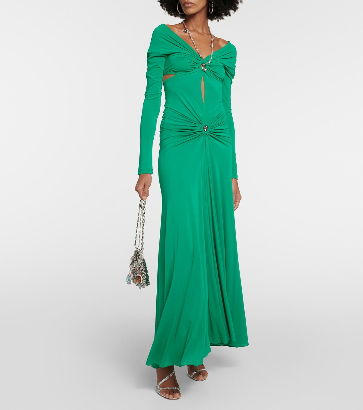 Paco Rabanne Chain-embellished jersey maxi dress Paco Rabanne