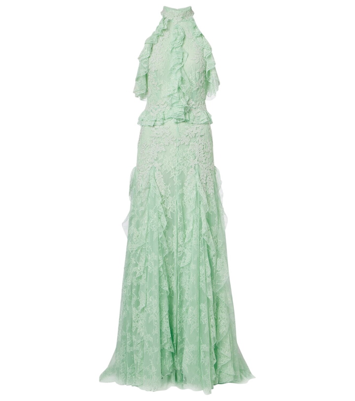 Photo: Costarellos Embellished halterneck lace gown