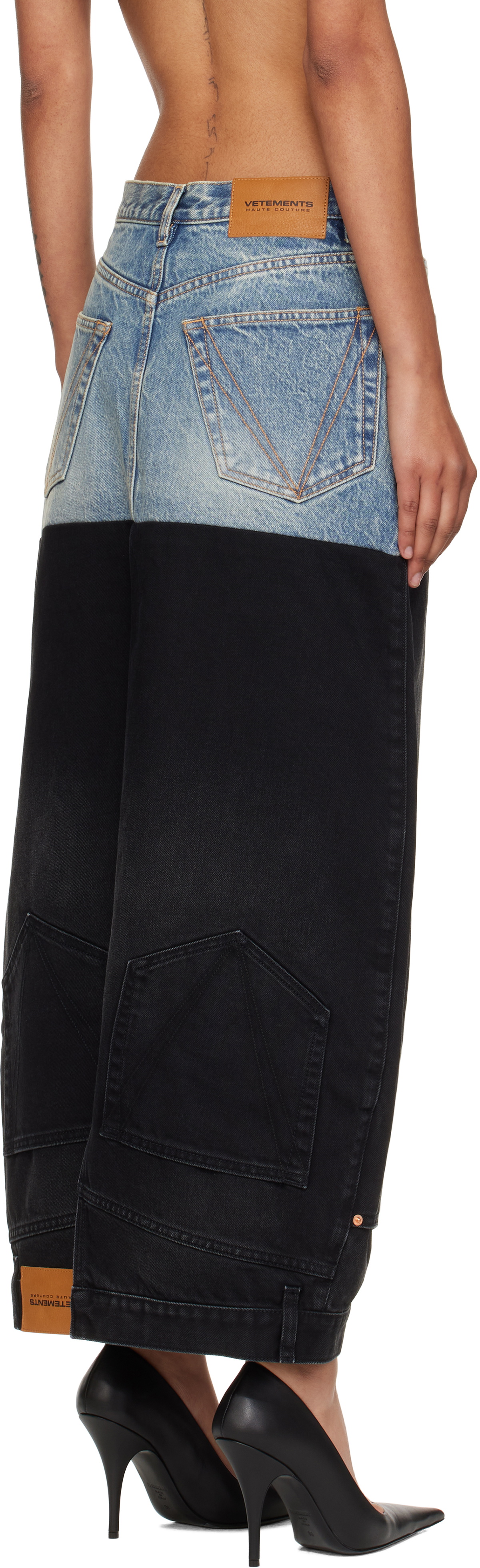 VETEMENTS Blue & Black Double Denim Maxi Skirt