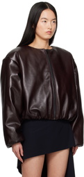 Magda Butrym Burgundy Collarless Puffer Leather Jacket