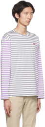 COMME des GARÇONS PLAY Gray & Purple Heart Long Sleeve T-Shirt