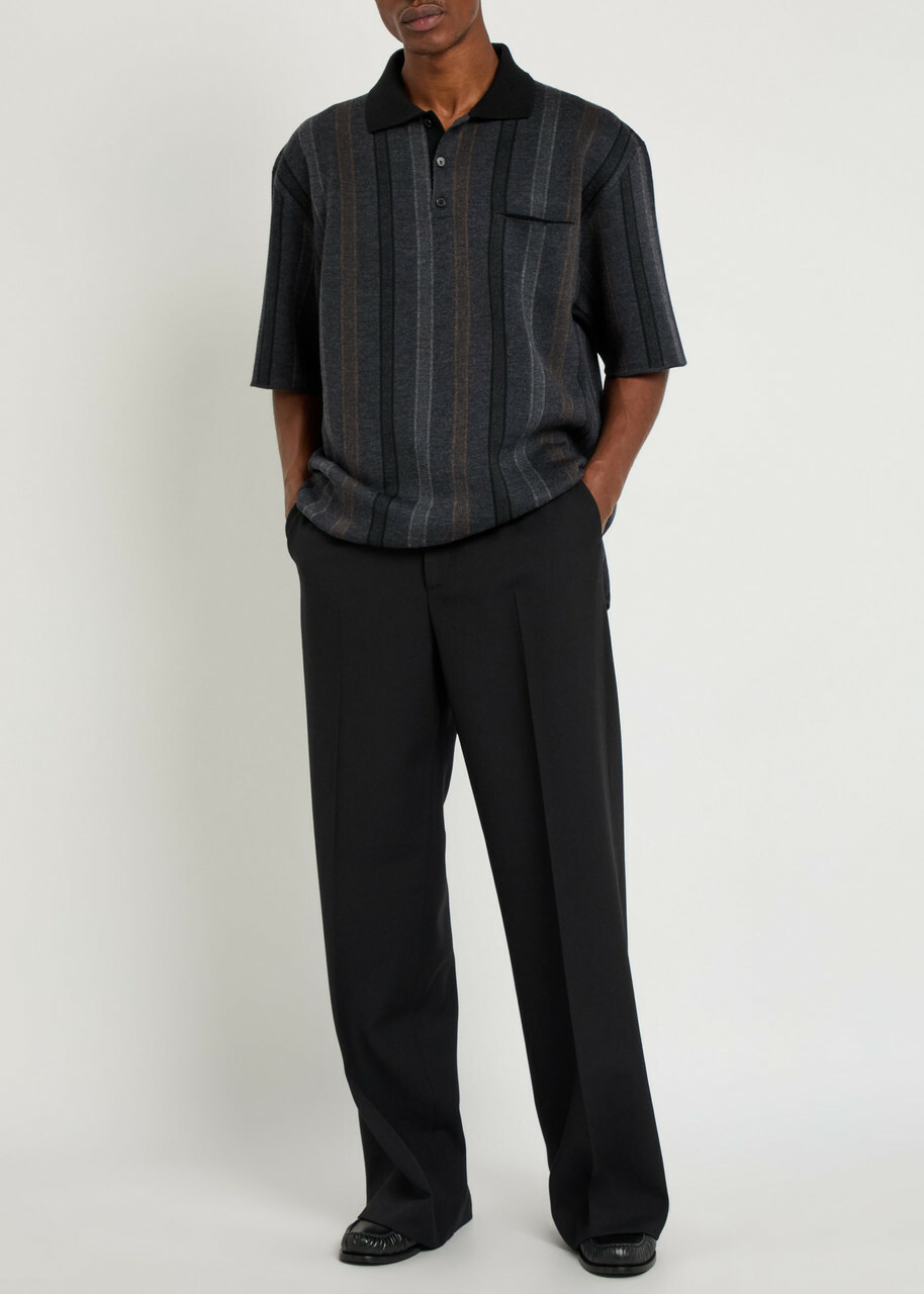 Calvin Klein Striped Wool Polo Shirt Black