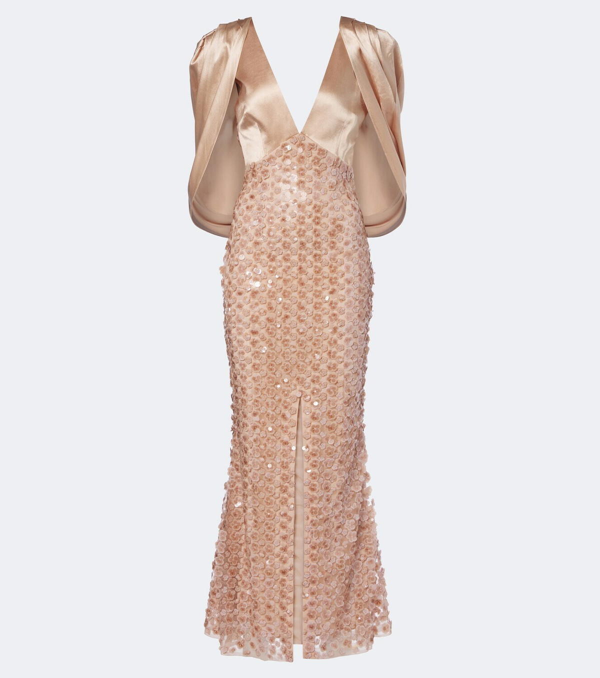 Là Fuori Caped sequined silk satin gown