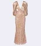 Là Fuori Caped sequined silk satin gown