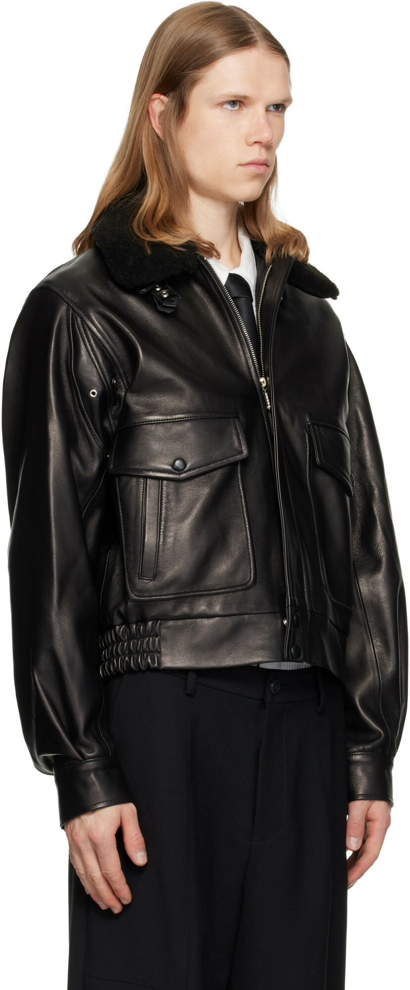 Ernest W. Baker Black Aviator Leather Bomber Jacket