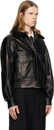 Ernest W. Baker Black Aviator Leather Bomber Jacket