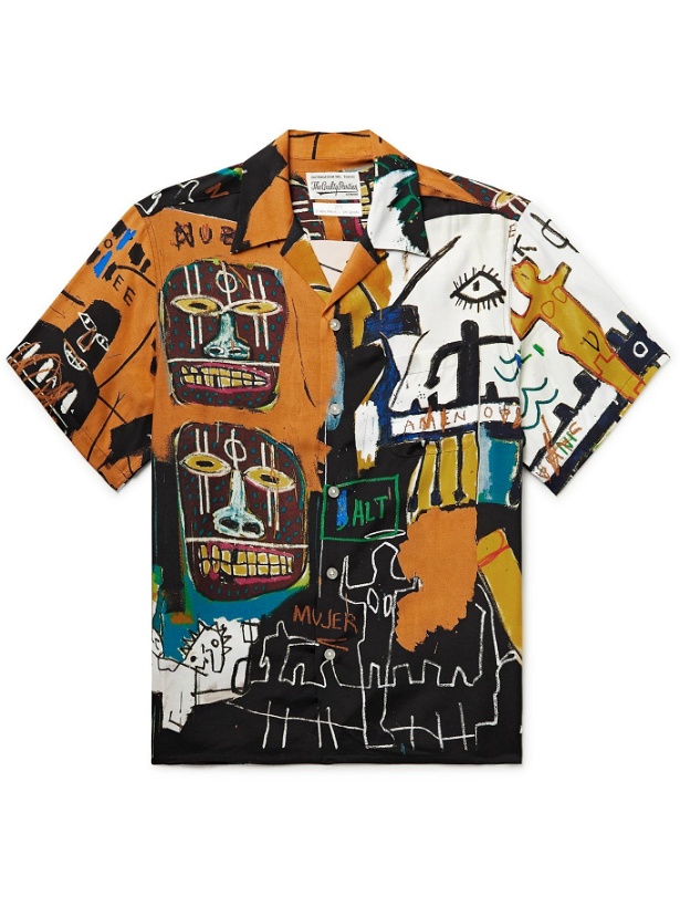 Photo: WACKO MARIA - Jean-Michel Basquiat Camp-Collar Printed Woven Shirt - Orange