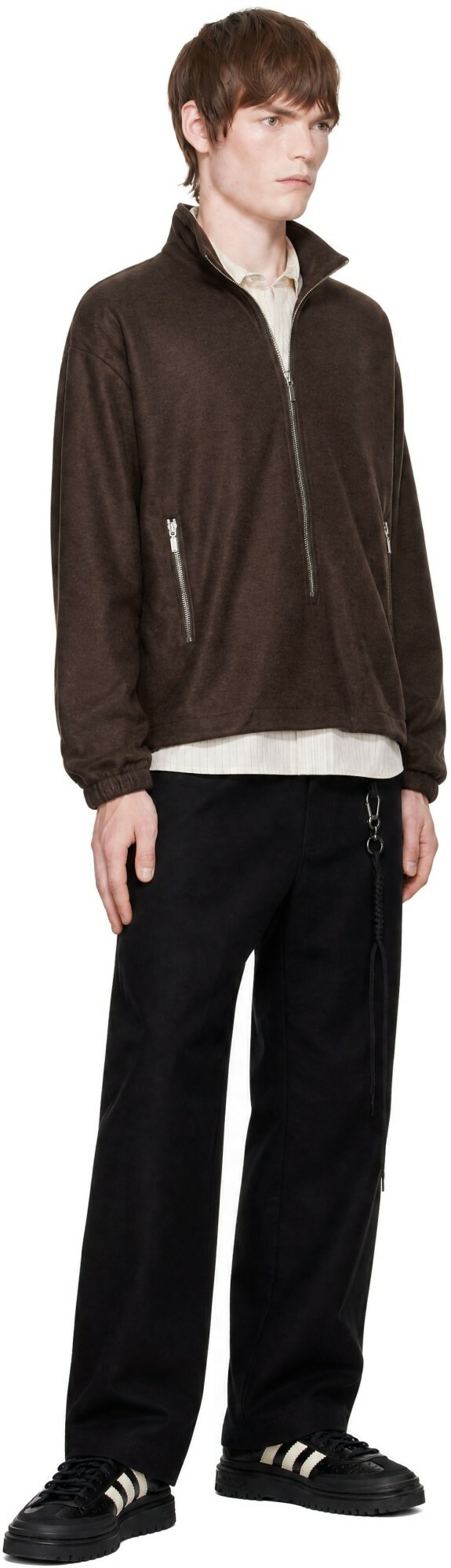 Song for the Mute Brown Brushed Wool Long Zip Pullover Sweatshirt