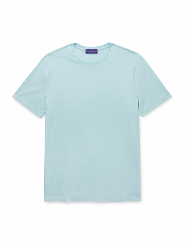 Photo: Ralph Lauren Purple label - Logo-Embroidered Cotton-Lisle T-Shirt - Blue