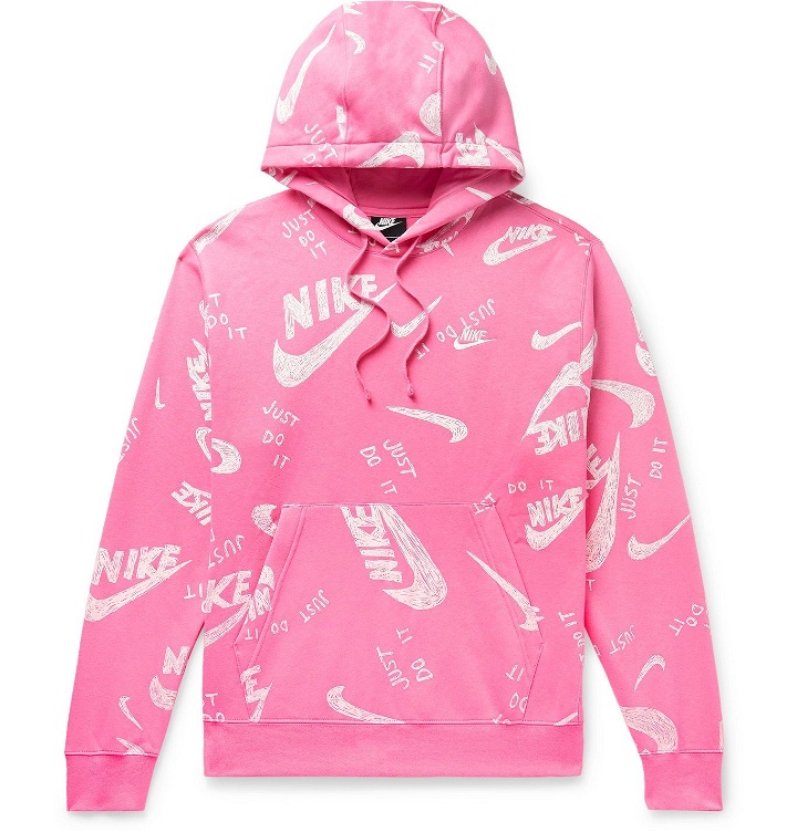 Photo: Nike - Sportswear Club Logo-Print Fleece-Back Cotton-Blend Jersey Hoodie - Pink