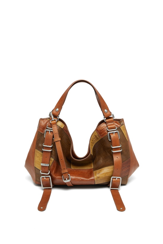 Photo: Diesel D-One-Medium top-handle bag in patchwork leather - Handbags - Unisex - Brown