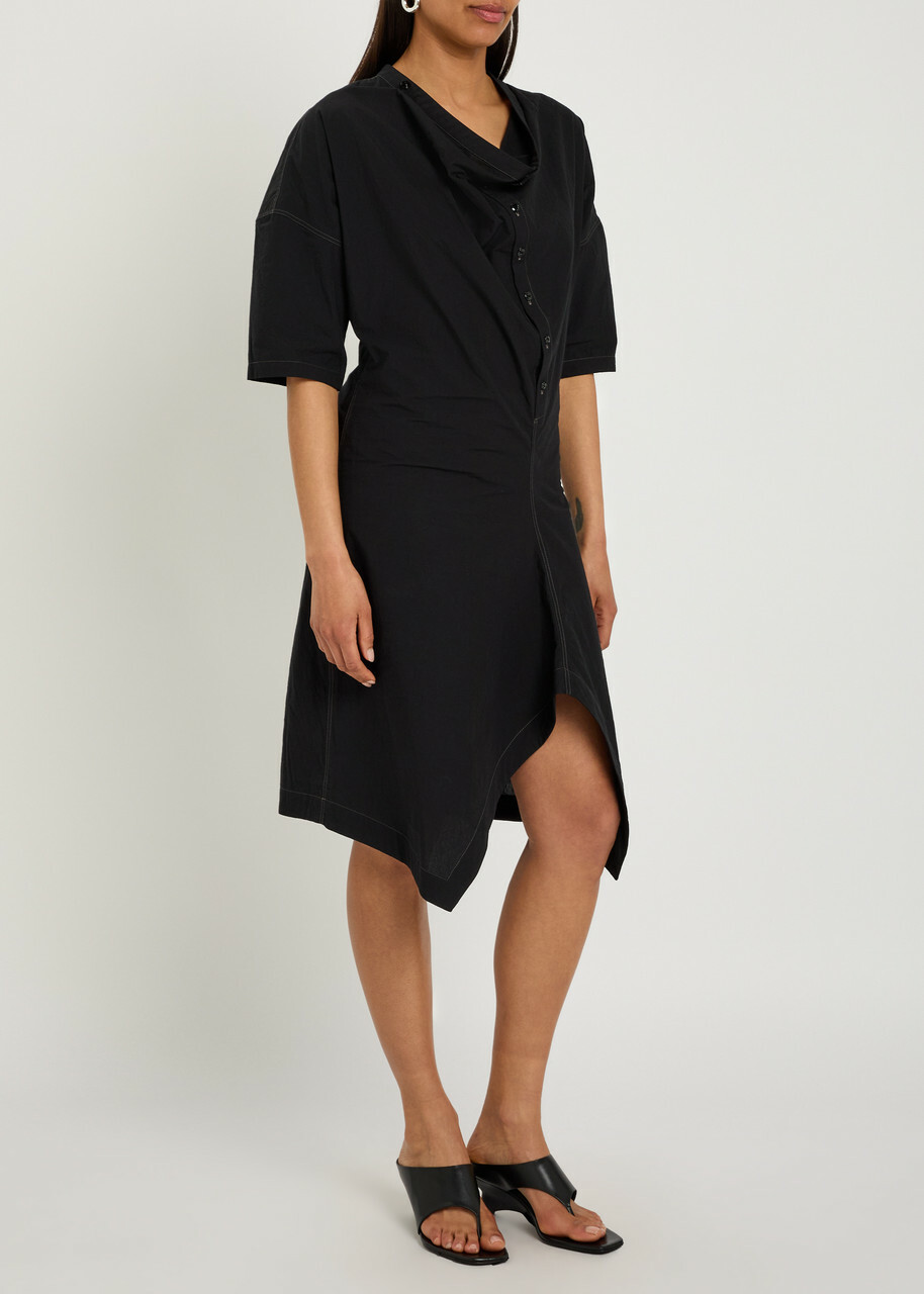 Lemaire Asymmetric Cotton Mini Dress Black