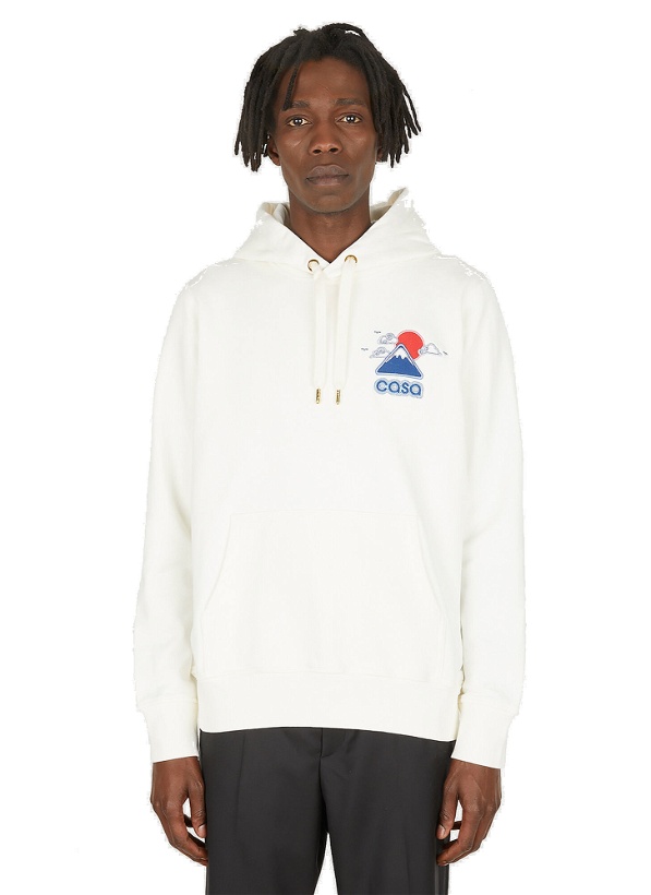 Photo: Embroidered Mountain Hooded Sweatshirt in White