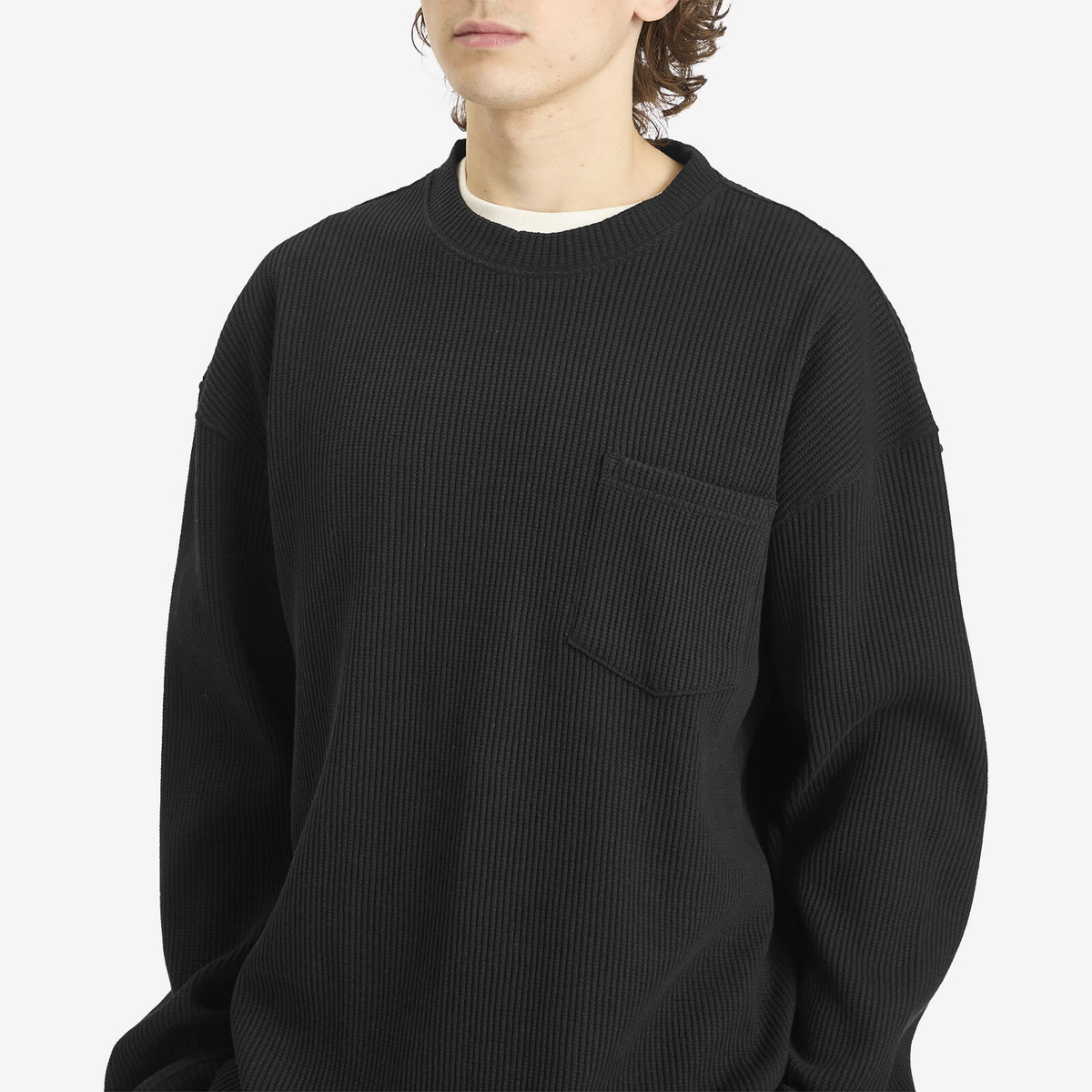 FrizmWORKS Men's Oversized Waffle Pocket Long Sleeve T-Shirt in Black