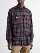 Drake's - Brushed Checked Cotton-Flannel Shirt - Brown