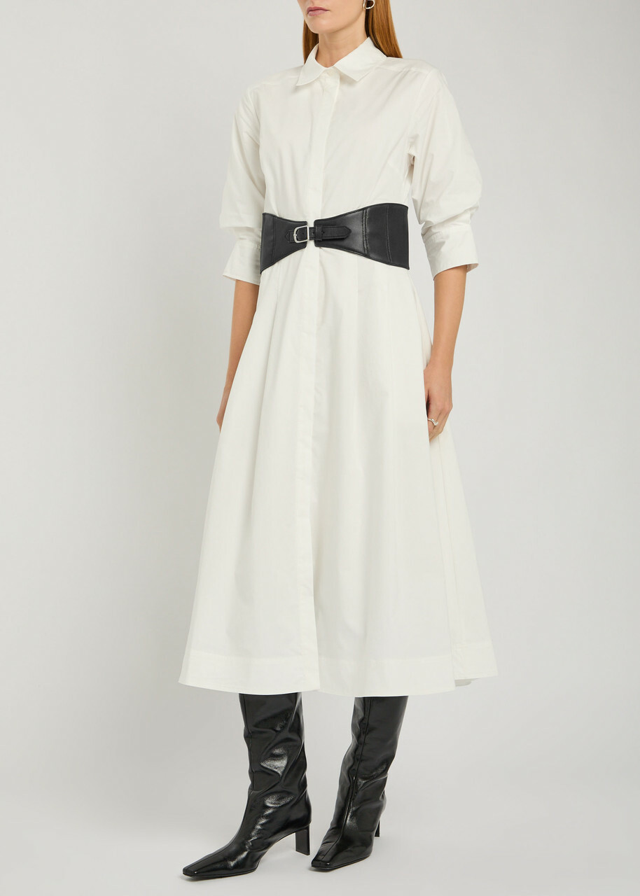 Simkhai Olson Belted Cotton-blend Poplin Midi Shirt Dress White