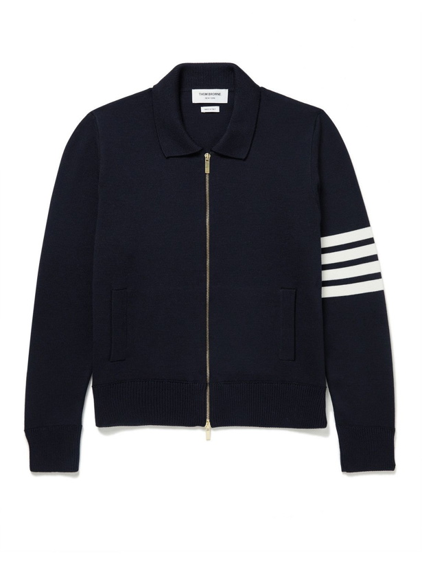 Photo: Thom Browne - Striped Merino Wool Zip-Up Cardigan - Blue