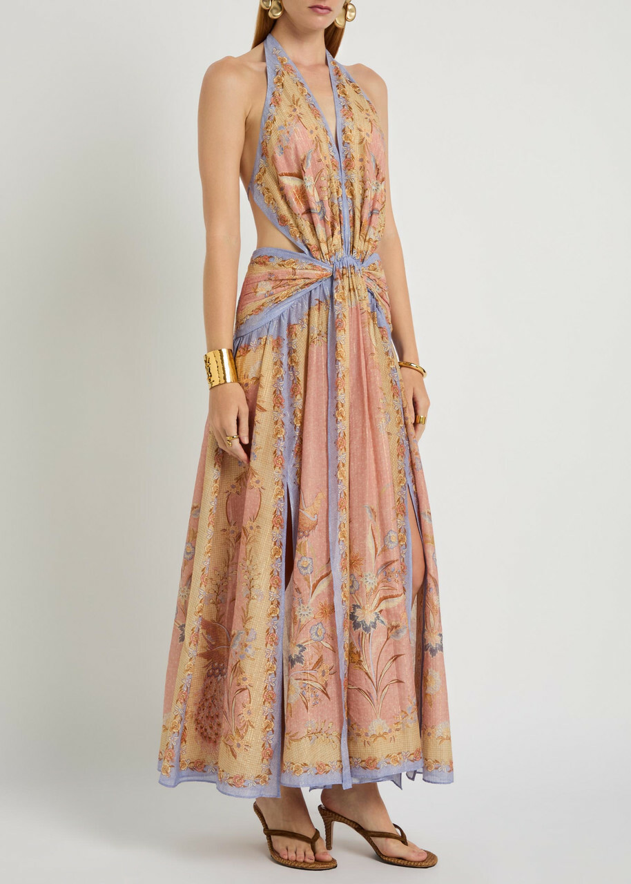 Zimmermann Indra Printed Metallic Cotton and Silk-blend Midi Dress Pink