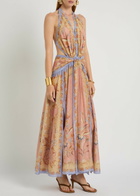 Zimmermann Indra Printed Metallic Cotton and Silk-blend Midi Dress Pink