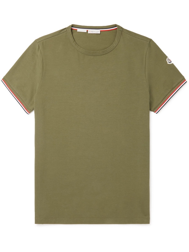 Photo: MONCLER - Contrast-Tipped Stretch-Cotton Jersey T-Shirt - Green