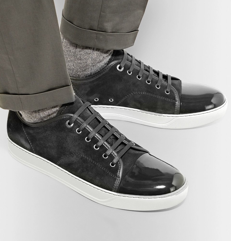 Cap-Toe Suede and Patent-Leather Sneakers - Charcoal Lanvin