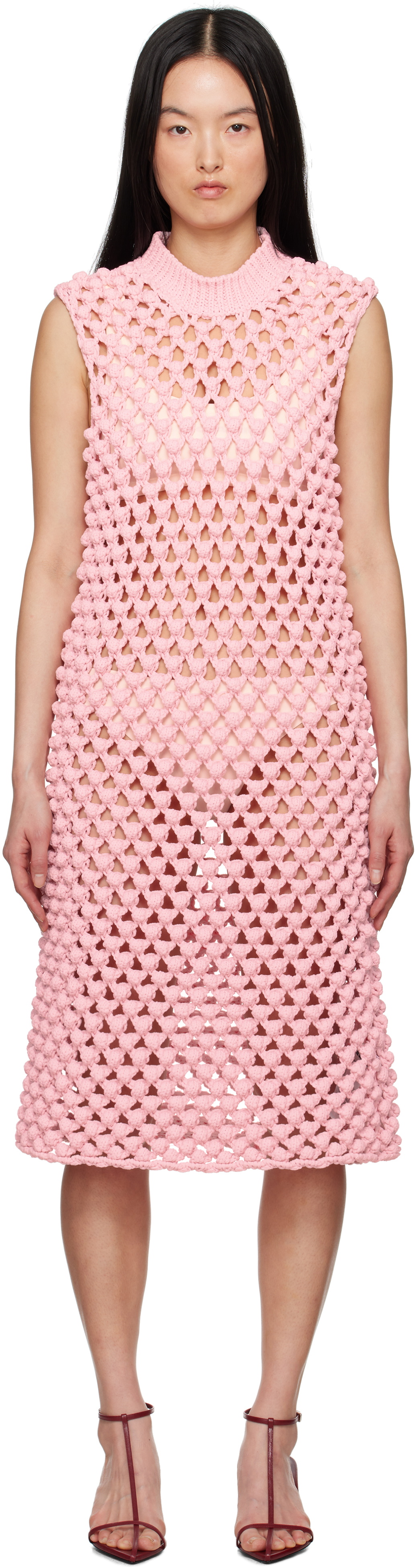 Pink Sleeveless Crewneck Midi Dress by Jil Sander on Sale