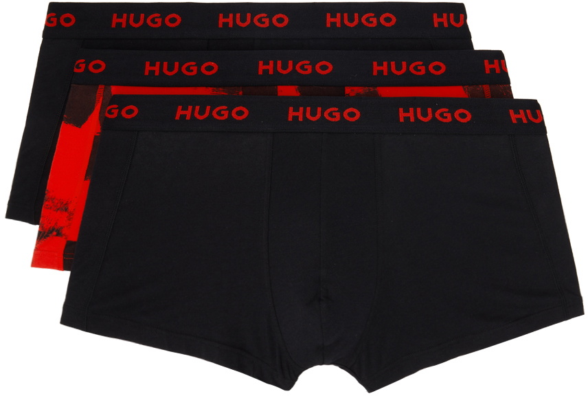 Hugo Three-Pack Black & Red Boxers Hugo Boss
