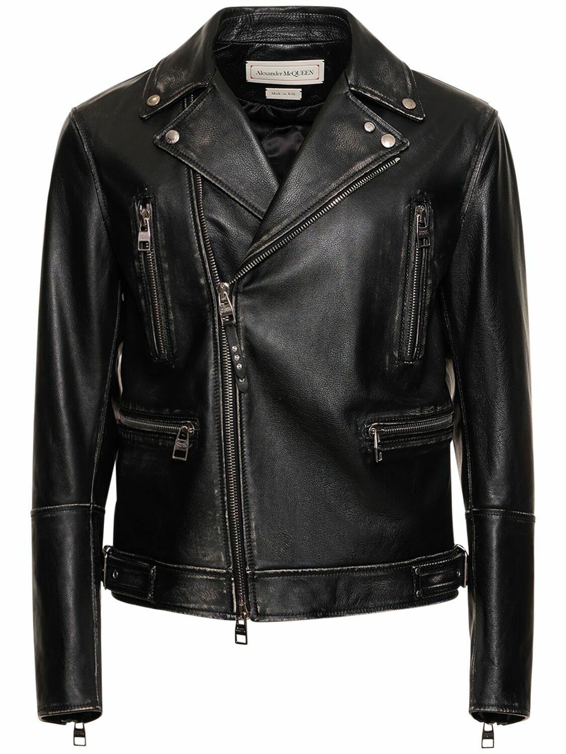 Alexander mcqueen shops black leather jacket