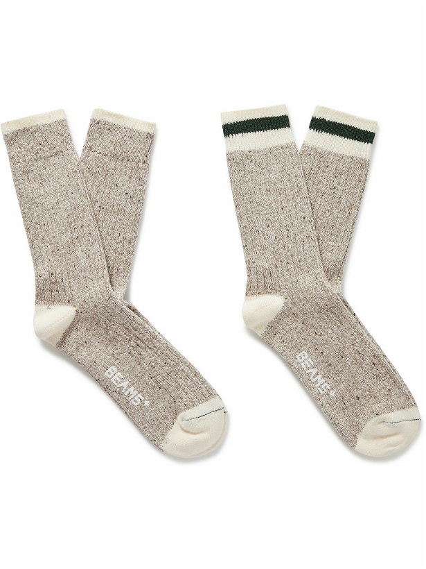Photo: Beams Plus - Rag Pack of Two Striped Ribbed Cotton-Blend Socks