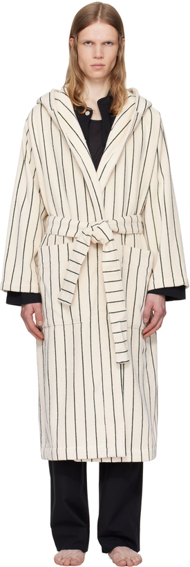 Photo: Tekla Off-White & Green Terry Hooded Bathrobe