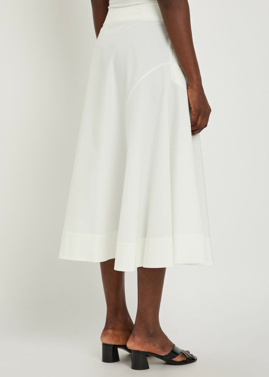 Khaite Artin Flared Cotton-poplin Midi Skirt White