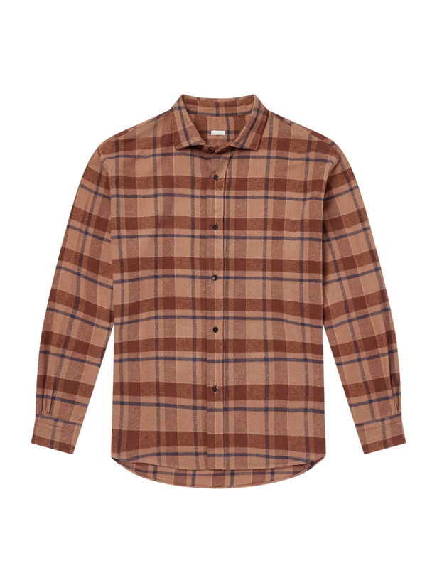Photo: A.PRESSE - Checked Cotton and Silk-Blend Twill Shirt - Brown