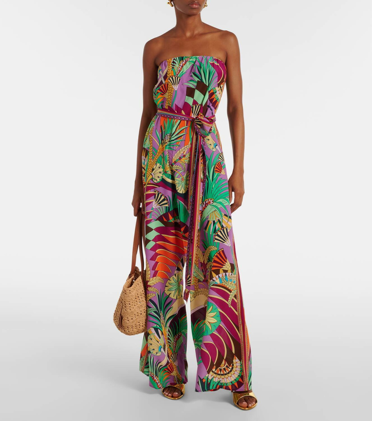 Camilla Printed strapless silk jumpsuit