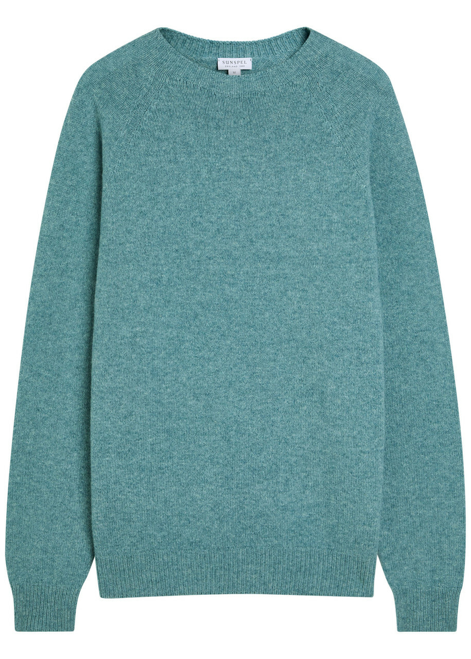 Sunspel Melangé Wool Jumper Light Blue