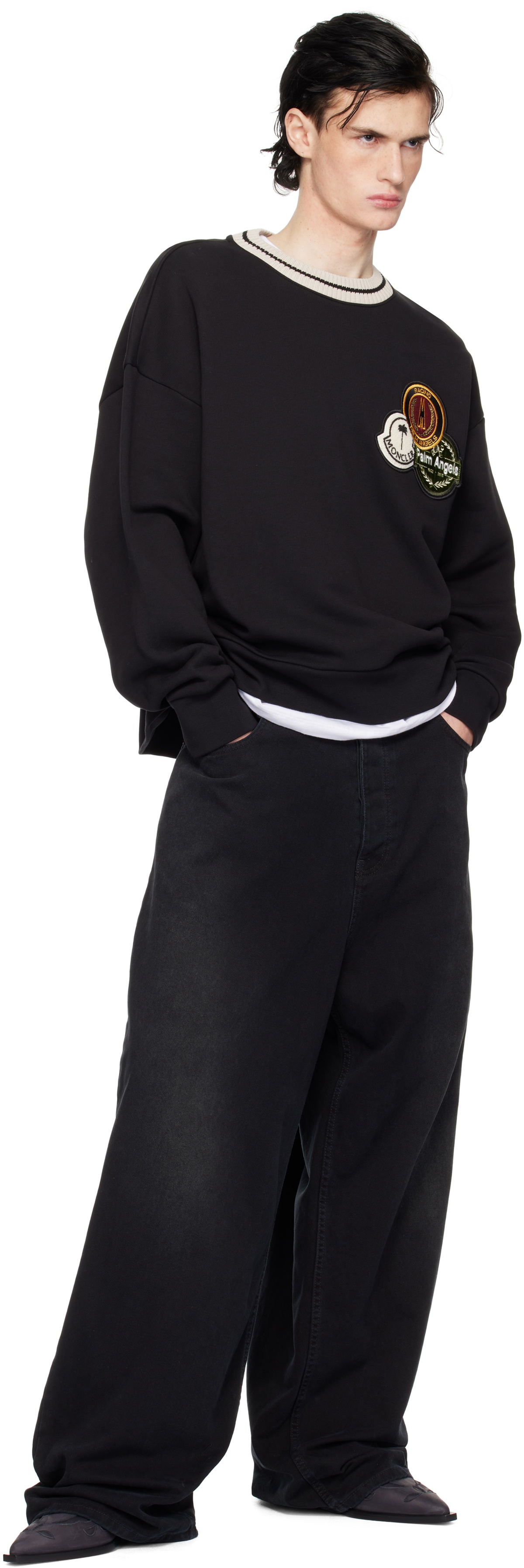 Moncler Genius Moncler x Palm Angels Black Appliqué Sweatshirt