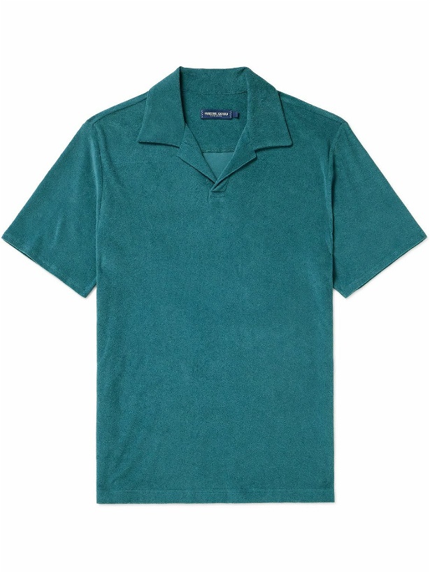 Photo: Frescobol Carioca - Faustino Camp-Collar Cotton, Lyocell and Linen-Blend Terry Polo Shirt - Blue