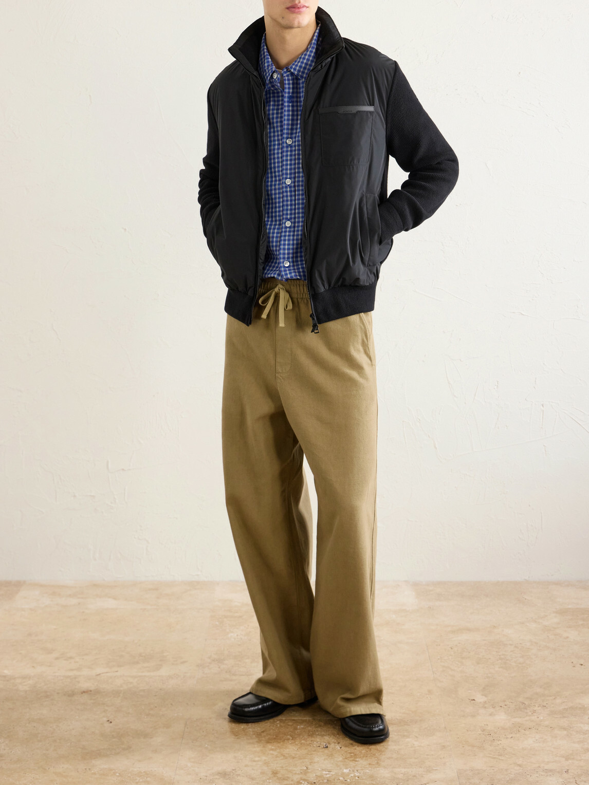 Moncler - Leather-Trimmed Shell and Wool-Blend Full-Zip Cardigan - Black