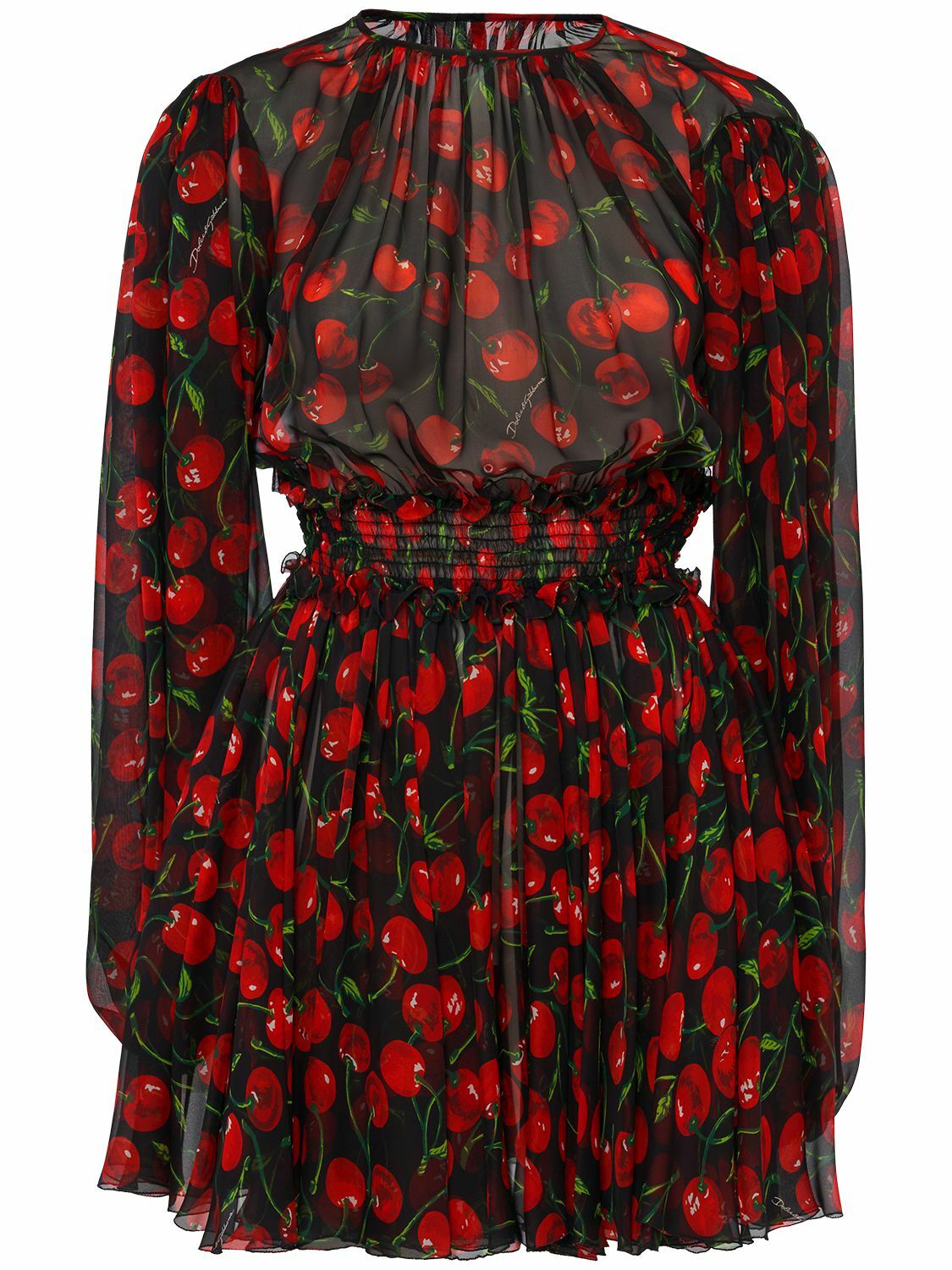 Dolce and Gabbana　チェリー柄シフォンワンピー Dolce & Gabbana Cherry print swimsuit - Black | O9A13JFSG6DHN4IY