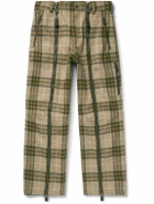 Burberry - Straight-Leg Zip-Detailed Checked Wool Trousers - Green