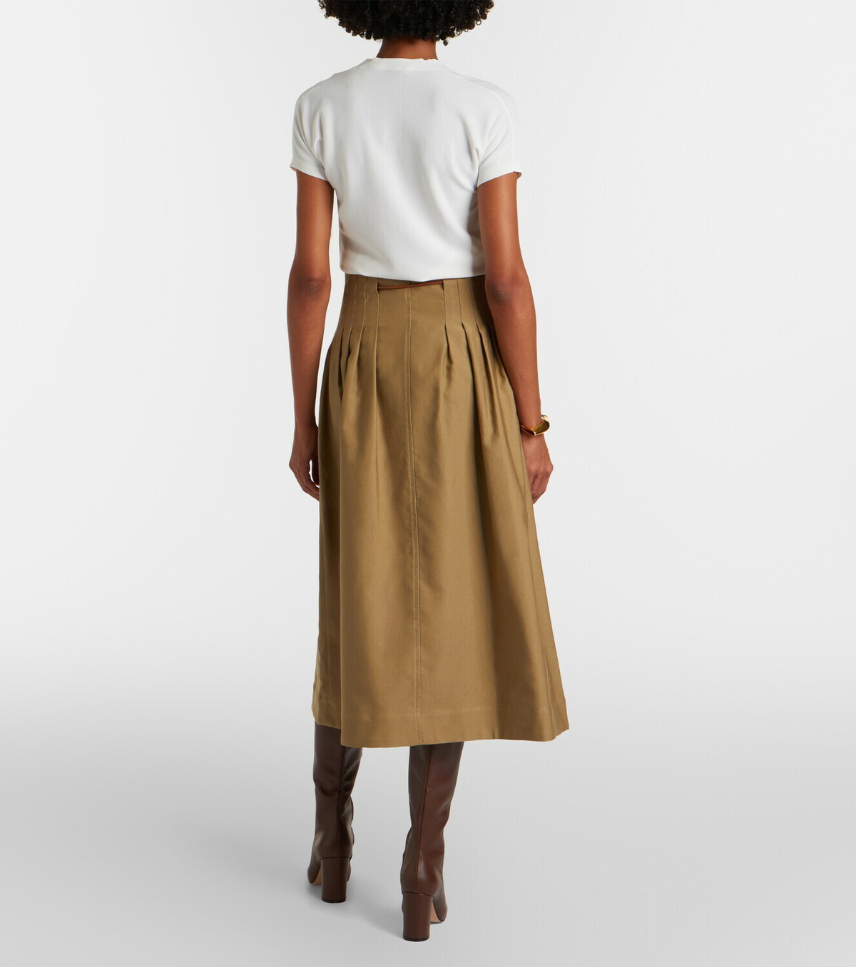 Max Mara Tempio belted cotton twill midi skirt