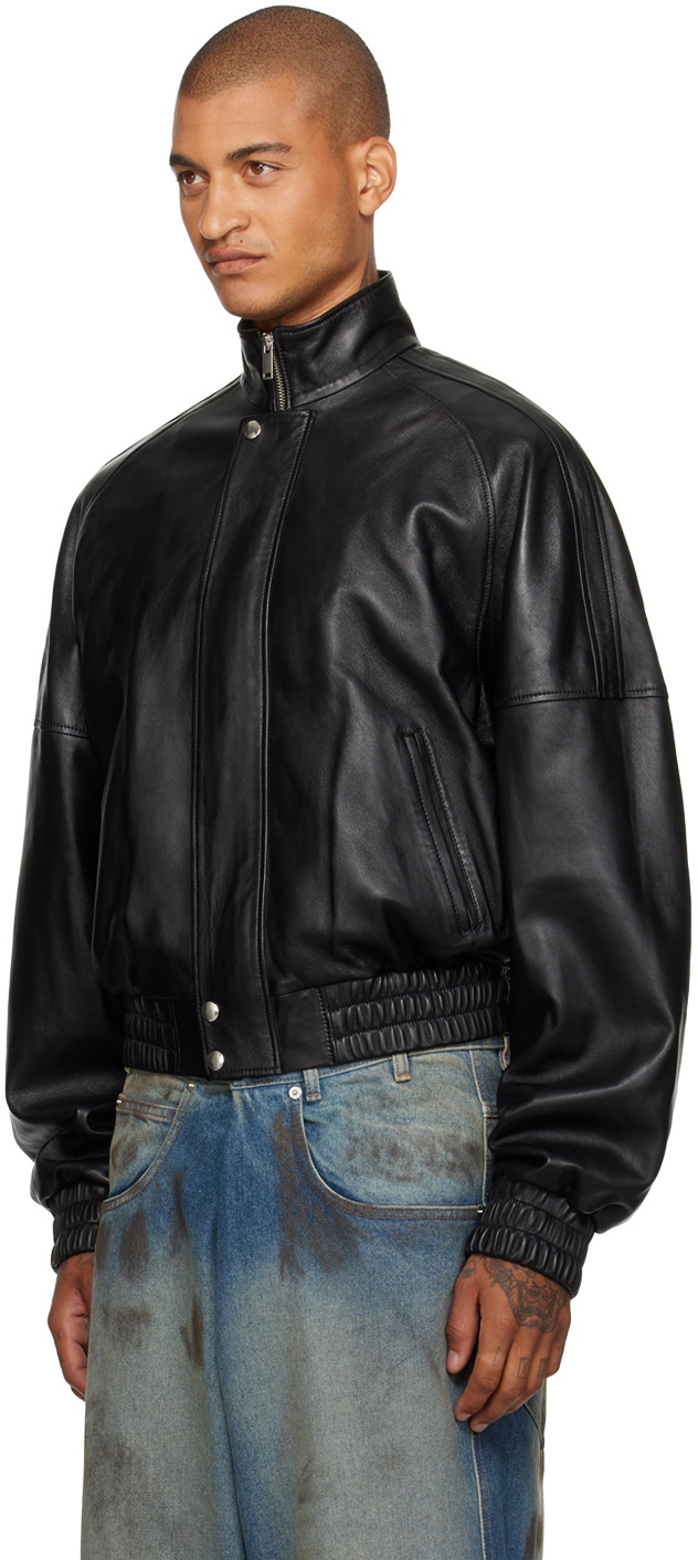 LU'U DAN Black Blouson Leather Jacket