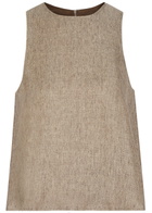 Emporio Armani Faux Leather Panel Linen top Beige
