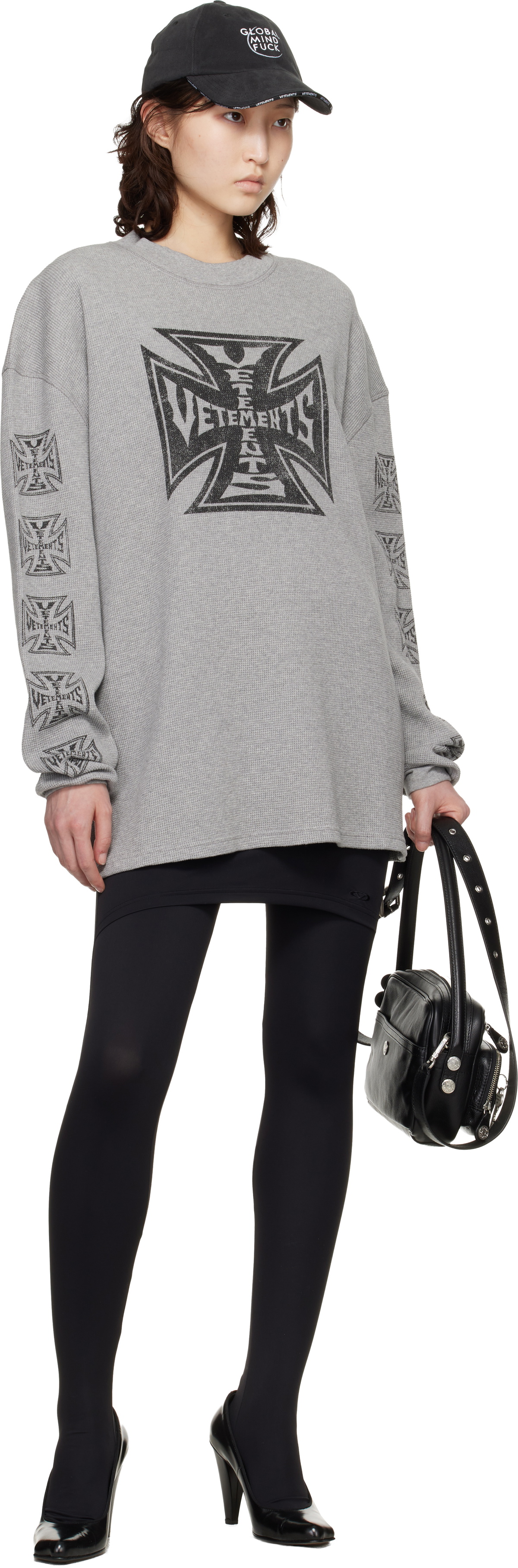 VETEMENTS Gray Biker Cross Waffle Longsleeve T-shirt