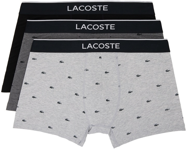 Photo: Lacoste Three-Pack Gray & Black Crocodile Boxers