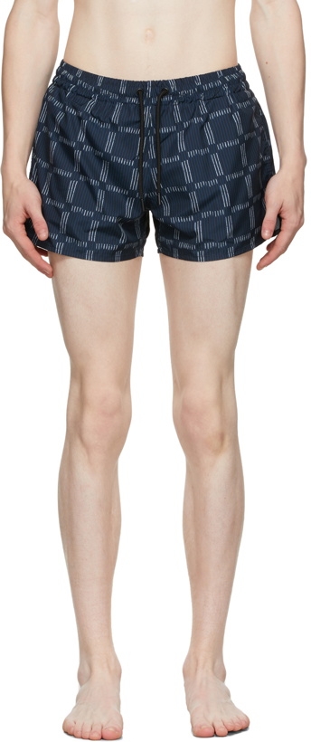 Photo: COMMAS Blue Check Short Length Swim Shorts