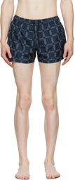 COMMAS Blue Check Short Length Swim Shorts