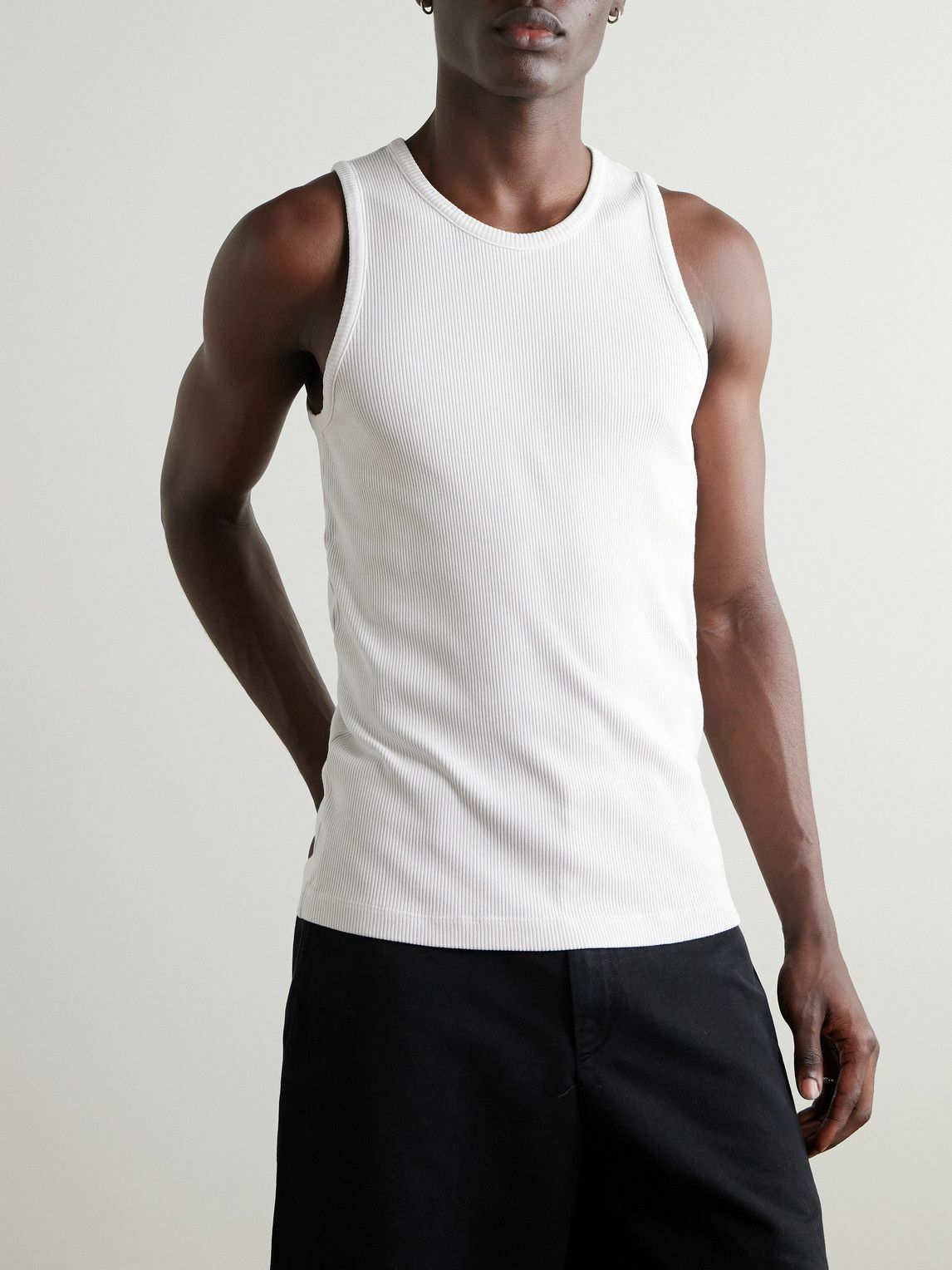 AGOLDE - Viggo Ribbed Stretch Organic Cotton and TENCEL™ Lyocell-Blend Tank Top - Neutrals