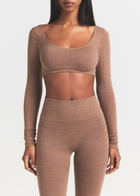 Skims Cropped Ribbed Wool-blend top Light Brown