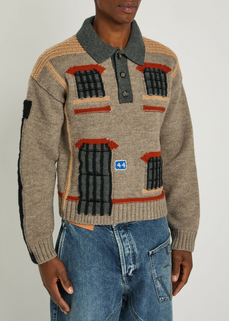 JW Anderson House Wool Polo Jumper Beige